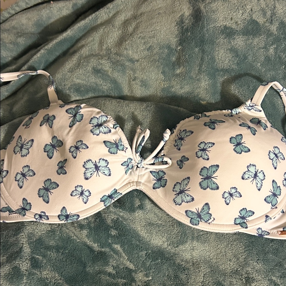Victoria's Secret pink White and Teal Butterfly Bikini Top XL